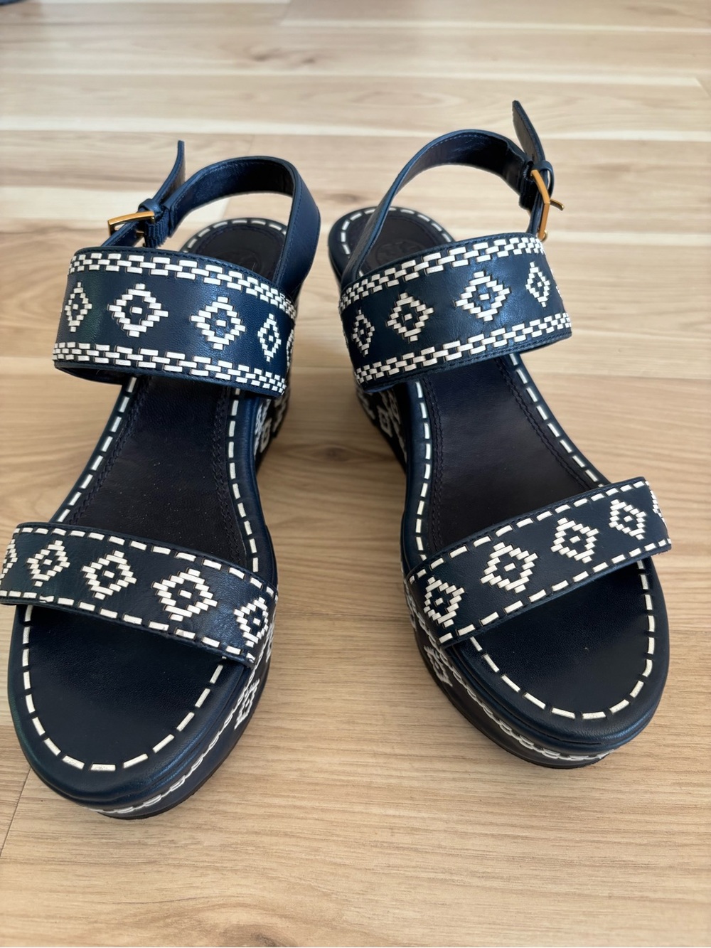 TORY BURCH REENA Leather Platform Wedges Sz 8-original $325